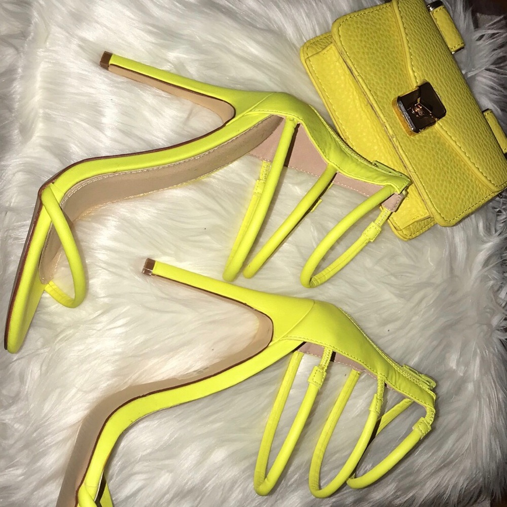 Neon Yellow 3 Ankle Strap Heel- LILIANA™️